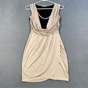 Anthropologie Phanuel Women’s Nude Black Draped Bodycon semi sheer Mini Dress, S